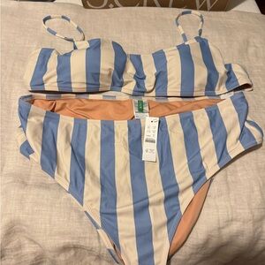 J. Crew Blue and White Striped Bikini